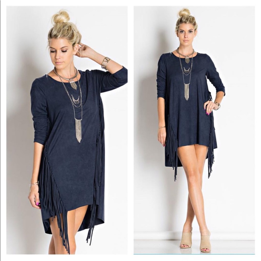 Blue & Suede Fringe Dress